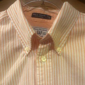 NWOT Gap Mens Classic Laundered Oxford Cotton Button Down Shirt Orange/White